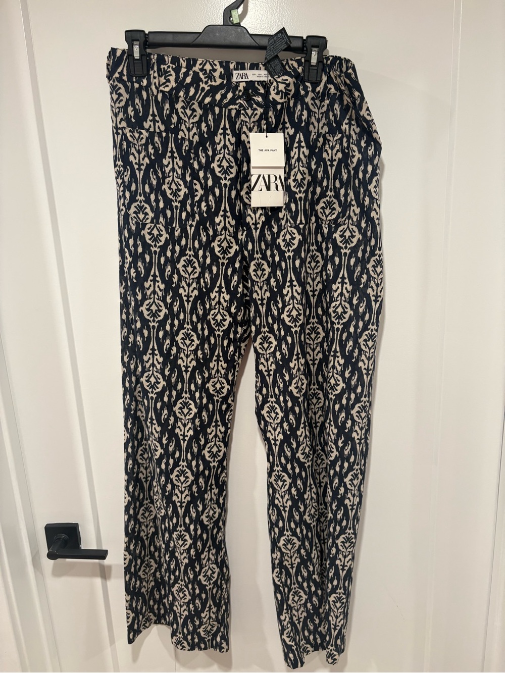 nwt ZARA navy & Cream Ikat-Style palazzo Pants